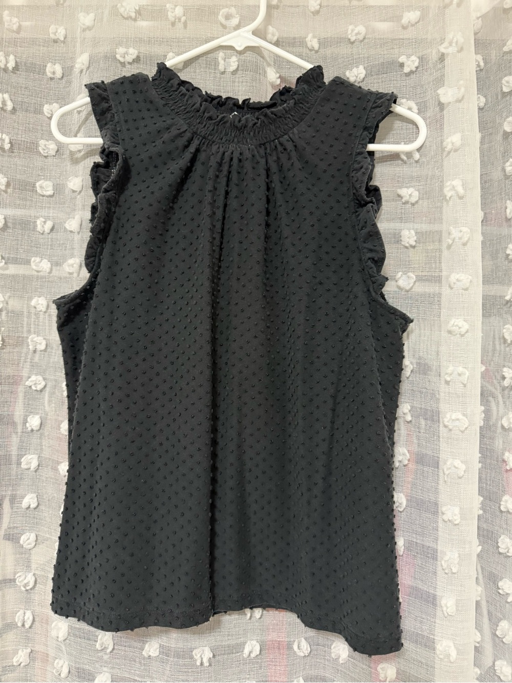 J. Crew Black Swiss Dot Ruffle Mock Neck Camisole